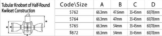 Standard Sizes of Tubular Knob Half Moon Spindle