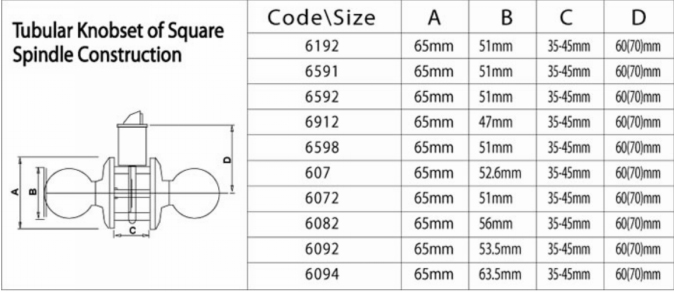 Tubular Knob 6 Series (Square Spindle) 607 AB-ET